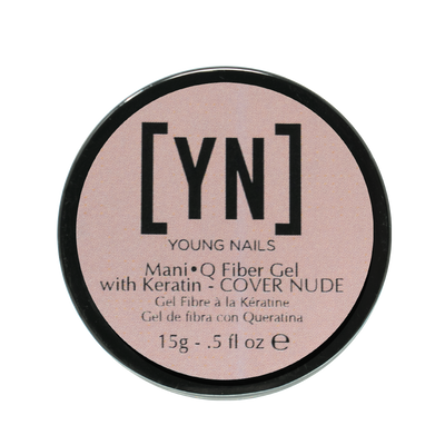 Young Nails - Mani•Q Fiber Gel with Keratin, Cover Nude, Warm Pink Nude with a Peach Undertone, 15g Jar