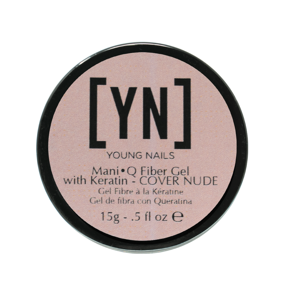 Young Nails - Mani•Q Fiber Gel with Keratin, Cover Nude, Warm Pink Nude with a Peach Undertone, 15g Jar