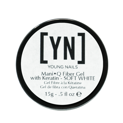 Young Nails - Mani•Q Fiber Gel with Keratin, Soft White, A Soft White, 15g Jar