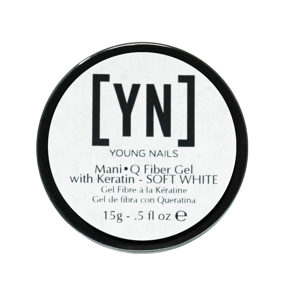 Young Nails - Mani•Q Fiber Gel with Keratin, Soft White, A Soft White, 15g Jar