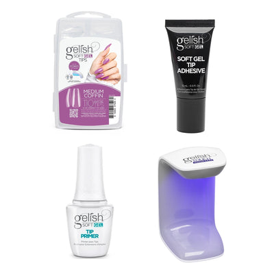 Gelish - Touch Mini Lamp, Tip Primer, Adhesive Tube, & Soft Gel Tips - MEDIUM COFFIN