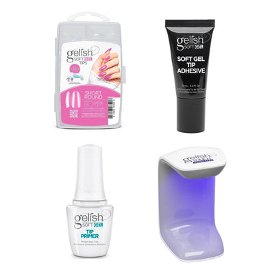 Gelish - Touch Mini Lamp, Tip Primer, Adhesive Tube, & Soft Gel Tips - SHORT ROUND