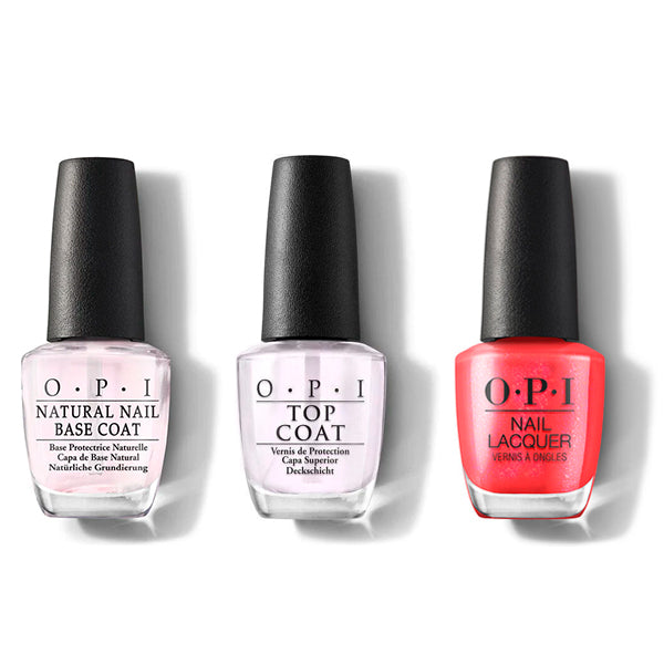 OPI - Nail Lacquer Combo - Base, Top & Left Your Texts On Red