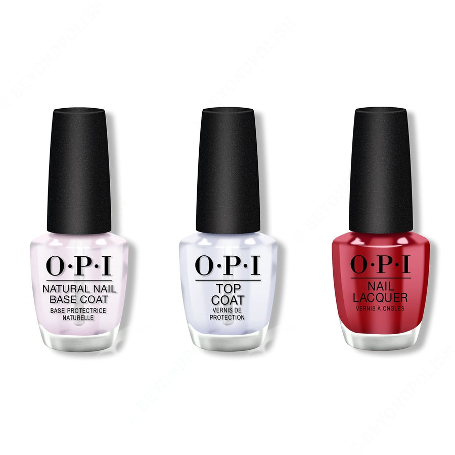 OPI - Nail Lacquer Combo - Base, Top & Red Hot Rio 0.5 oz - #NLA70