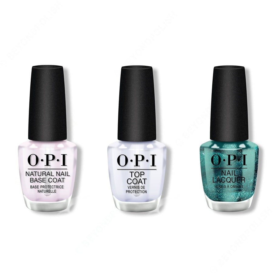 OPI - Nail Lacquer Combo - Base, Top & This Color's Making Waves 0.5 oz - #NLH74
