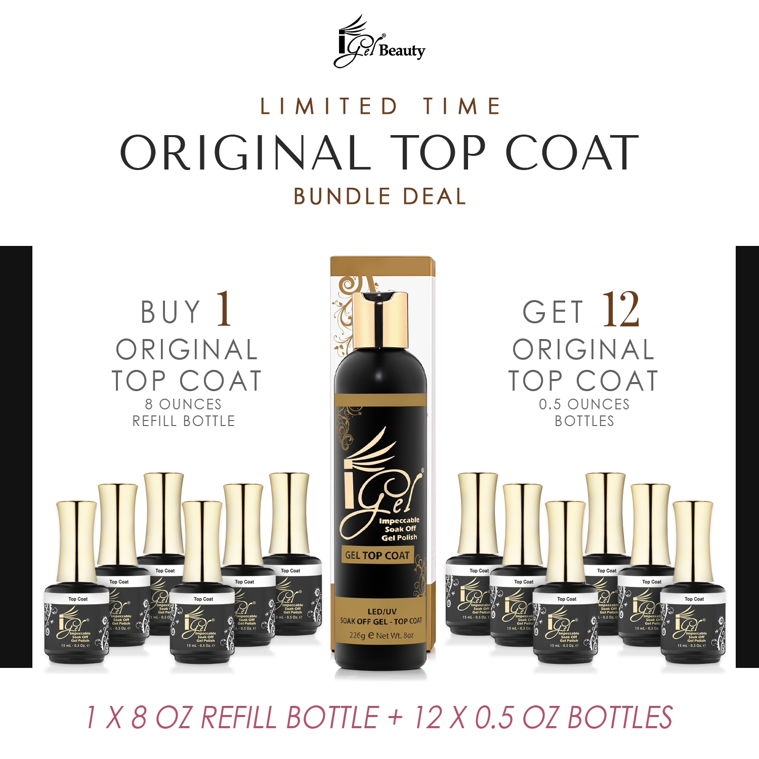 REFILL BUNDLE - IGEL ORIGINAL TOP COAT - 8 OZ + 12 FREE 0.5 OZ BOTTLES