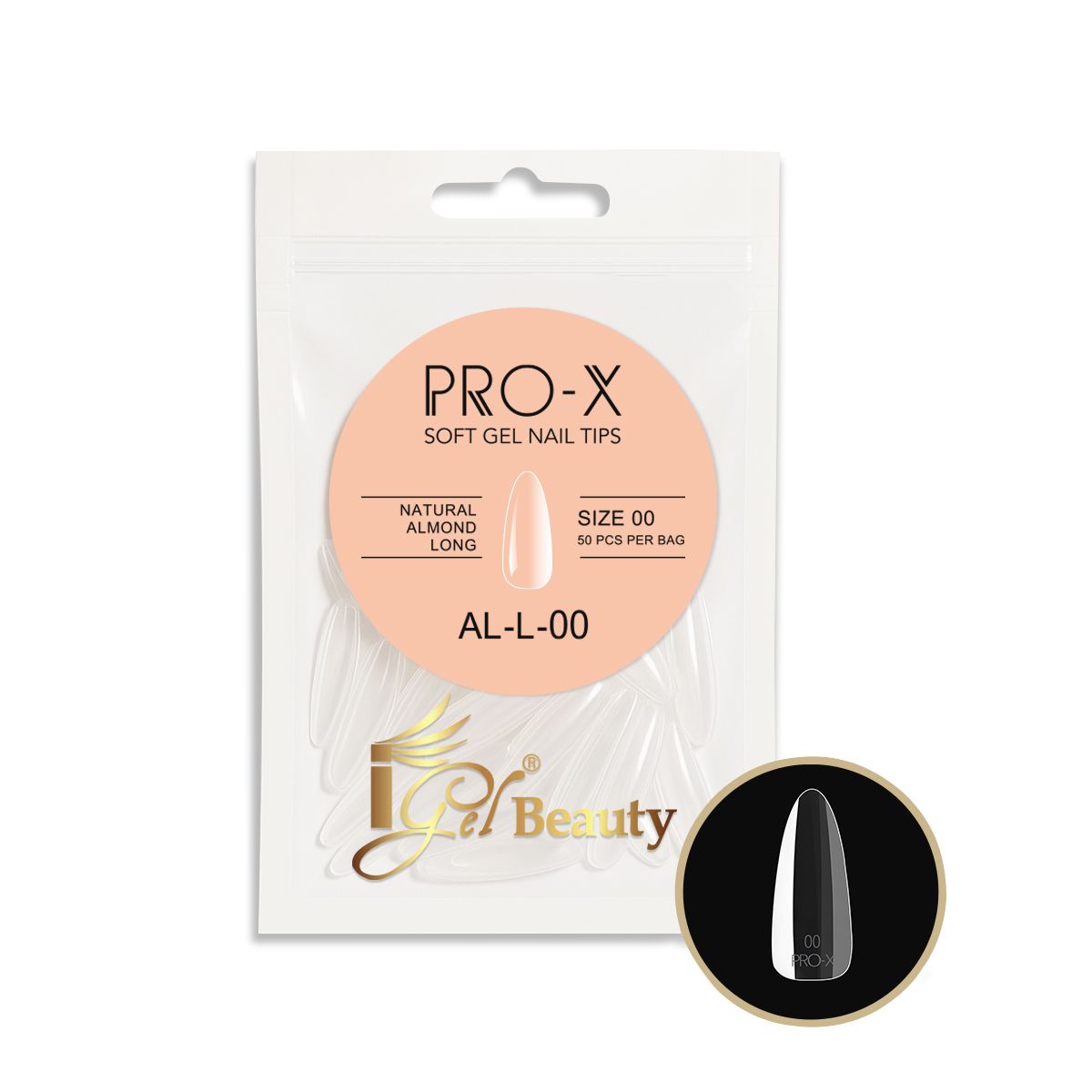 iGel - PRO-X Soft Gel Nail Tips 21 - Natural Almond Long (Refill Bag)