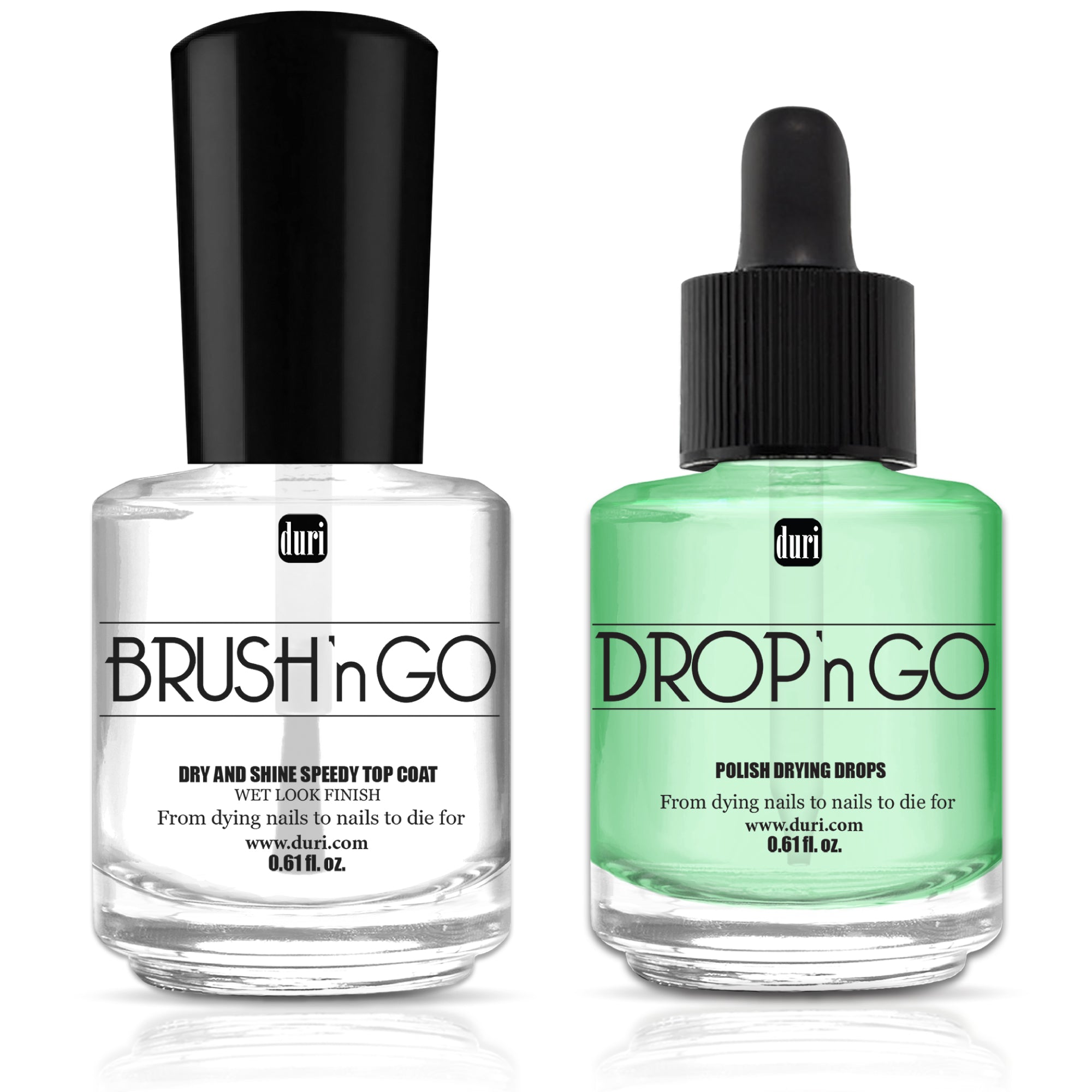 Duri - Brush’n GO Dry & Shine Speedy Top Coat + Drop'n Go Polish Drying Drops, 0.61 fl.oz. each