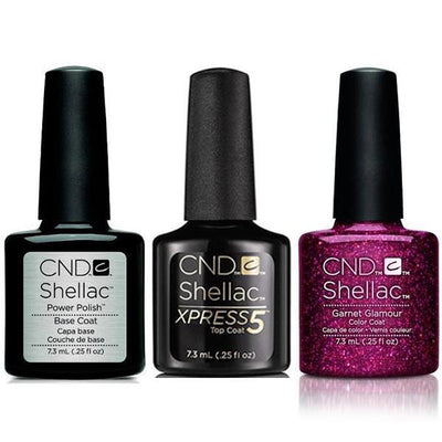 CND - Shellac Xpress5 Combo - Base, Top & Garnet Glamour (0.25 oz)