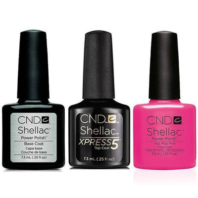CND - Shellac Xpress5 Combo - Base, Top & Hot Pop Pink (0.25 oz)