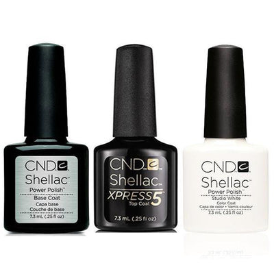 CND - Shellac Xpress5 Combo - Base, Top & Studio White (0.25 oz)