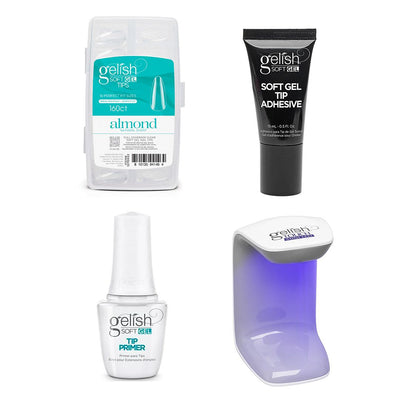 Gelish - Touch Mini Lamp, Tip Primer, Adhesive Tube, & Soft Gel Tips - Natural Short Almond 160CT