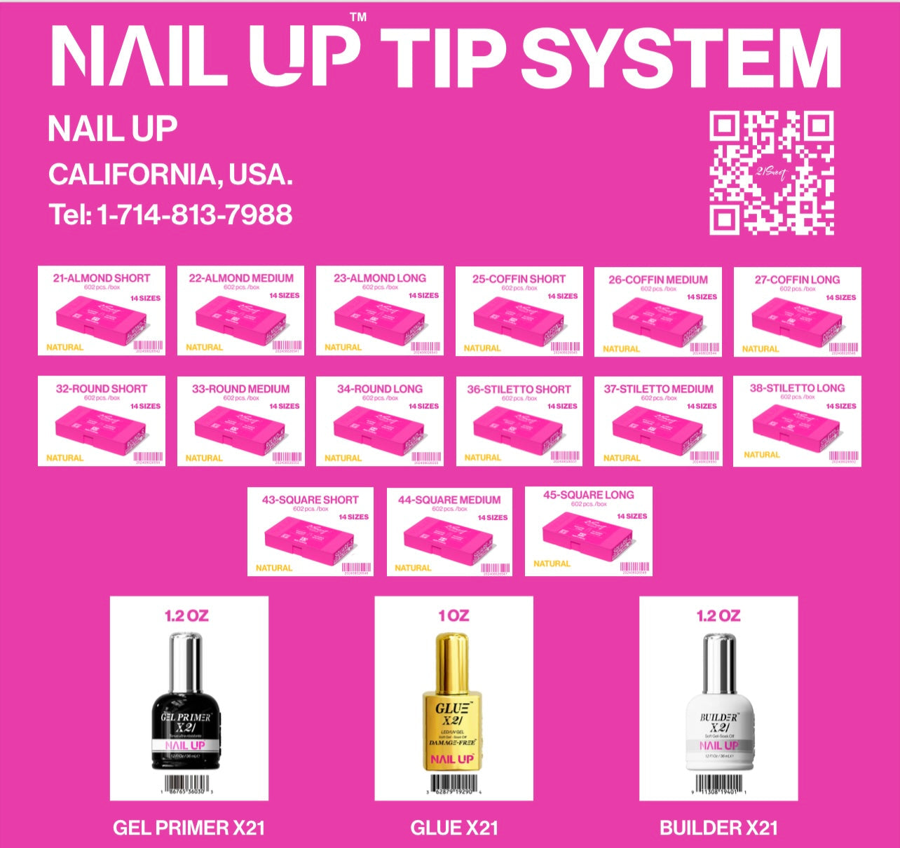 Nail Up (21Sweet) - Soft Gel Tip Box 602pcs/14 sizes - Natural