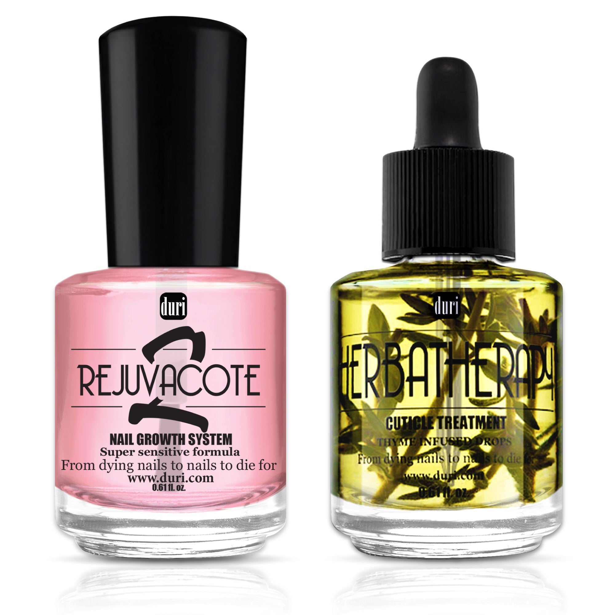 Duri - Rejuvacote 2 Nail Growth Base & Top Coat Nail Polish System + Herbatherapy Cuticle Treatment Drops