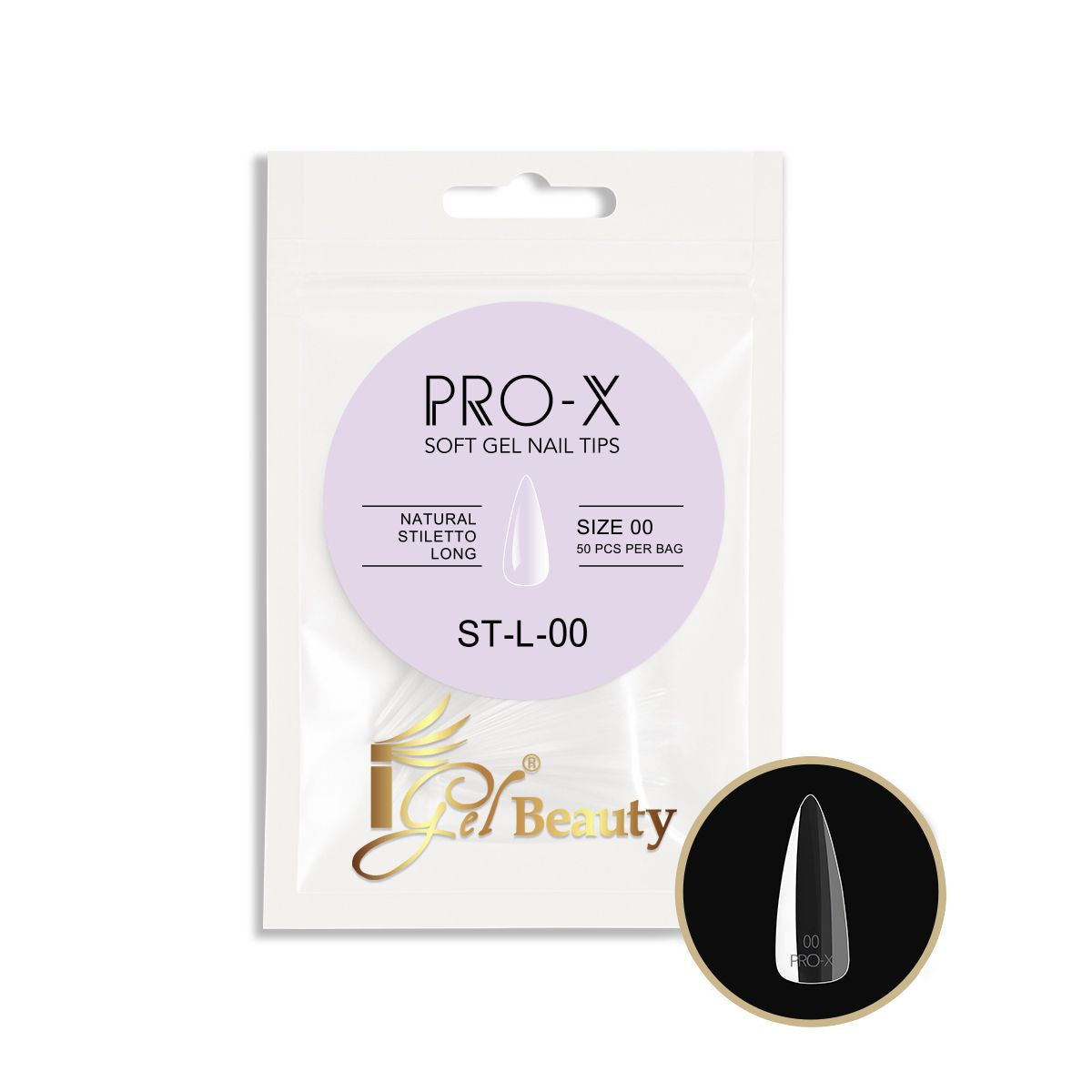 iGel - PRO-X Soft Gel Nail Tips 09 - Natural Stiletto Long (Refill Bag)