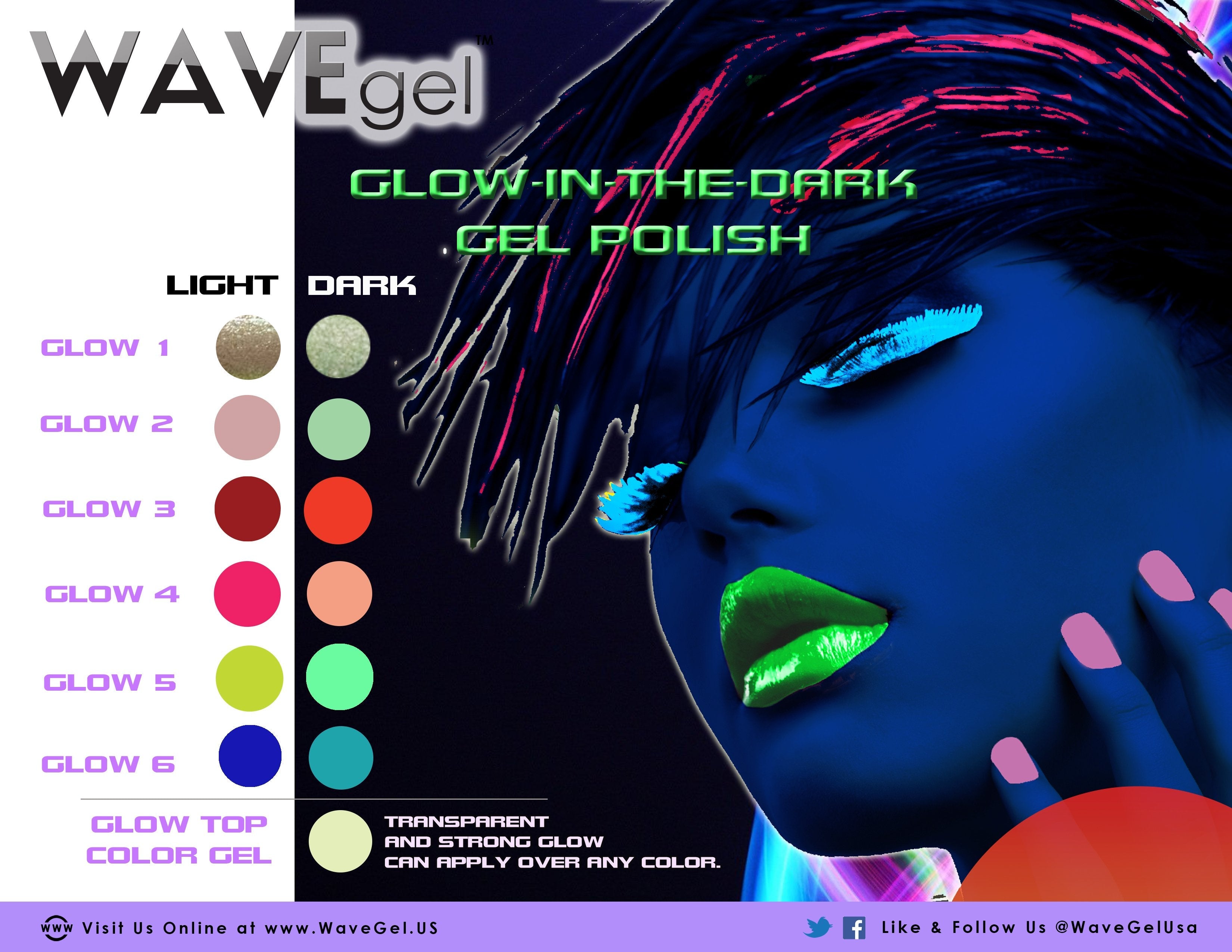 Complete WAVEGEL Glow In The Dark Gel Set 7 Colors