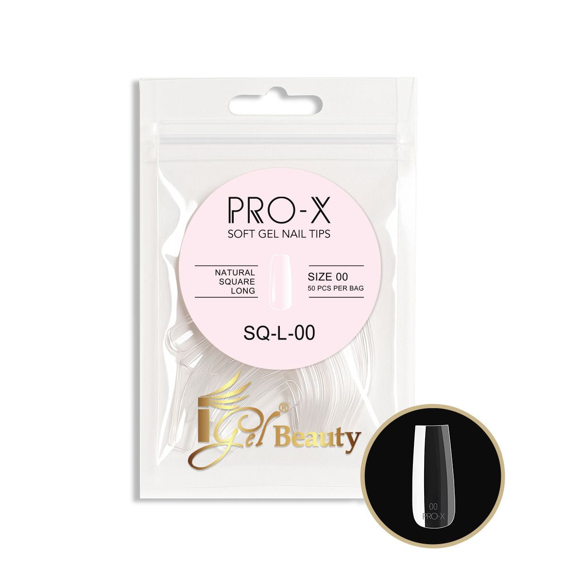 iGel - PRO-X Soft Gel Nail Tips 04 - Natural Square Long (Refill Bag)