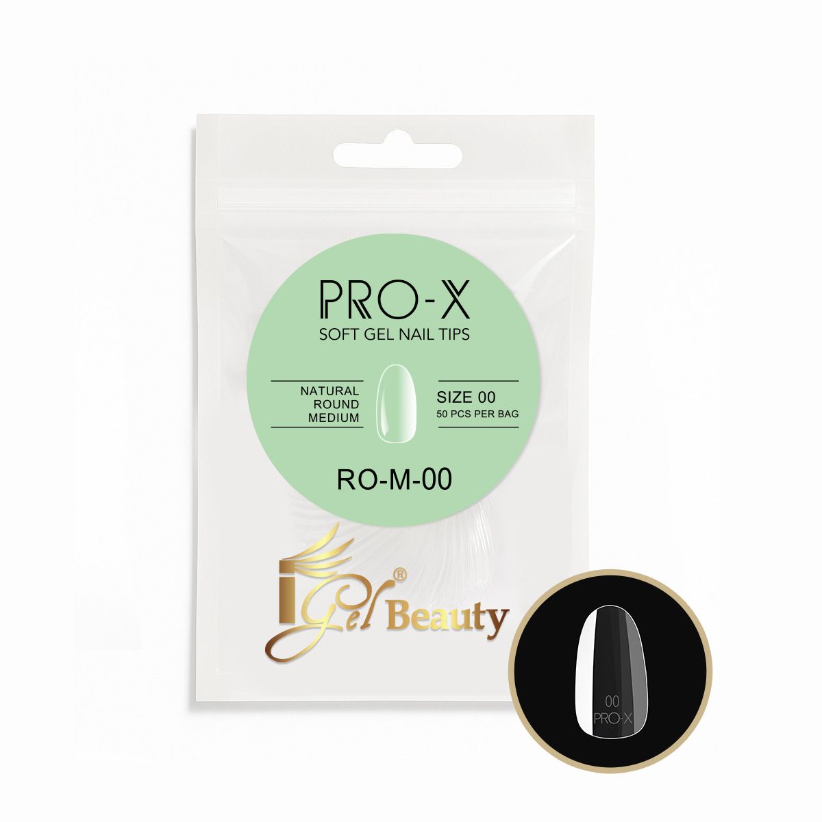 iGel - PRO-X Soft Gel Nail Tips 23 - Natural Round Medium (Refill Bag)