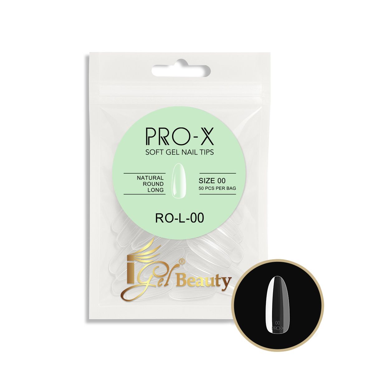 iGel - PRO-X Soft Gel Nail Tips 24 - Natural Round Long (Refill Bag)