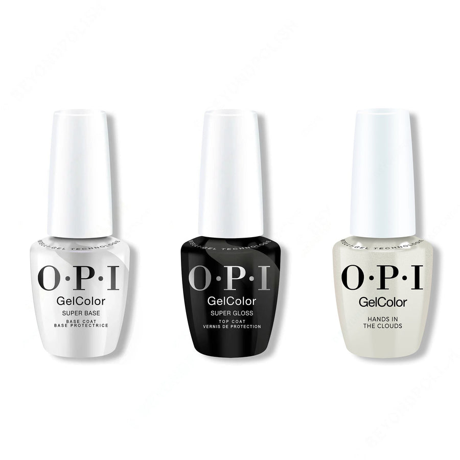 OPI GelColor Intelli-Gel Combo - Super Base Coat, Super Gloss Top Coat & Hands in the Clouds