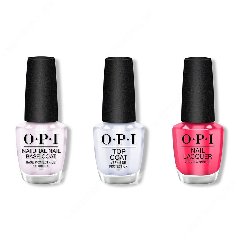 OPI - Nail Lacquer Combo - Base, Top & Charged Up Cherry 0.5 oz - #NLB35