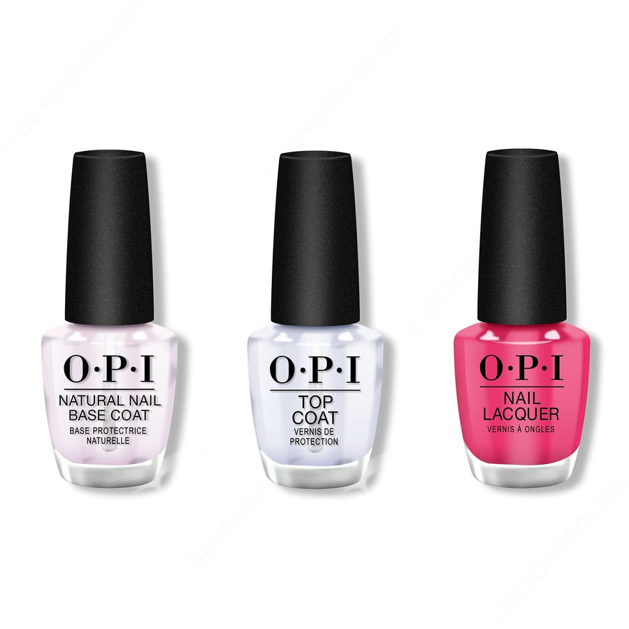 OPI - Nail Lacquer Combo - Base, Top & Pink Flamenco 0.5 oz - #NLE44