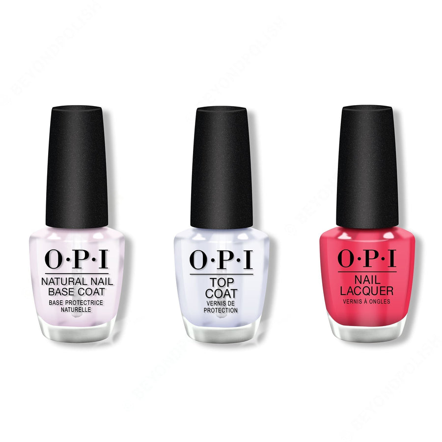 OPI - Nail Lacquer Combo - Base, Top & Strawberry Margarita 0.5 oz - #NLM23