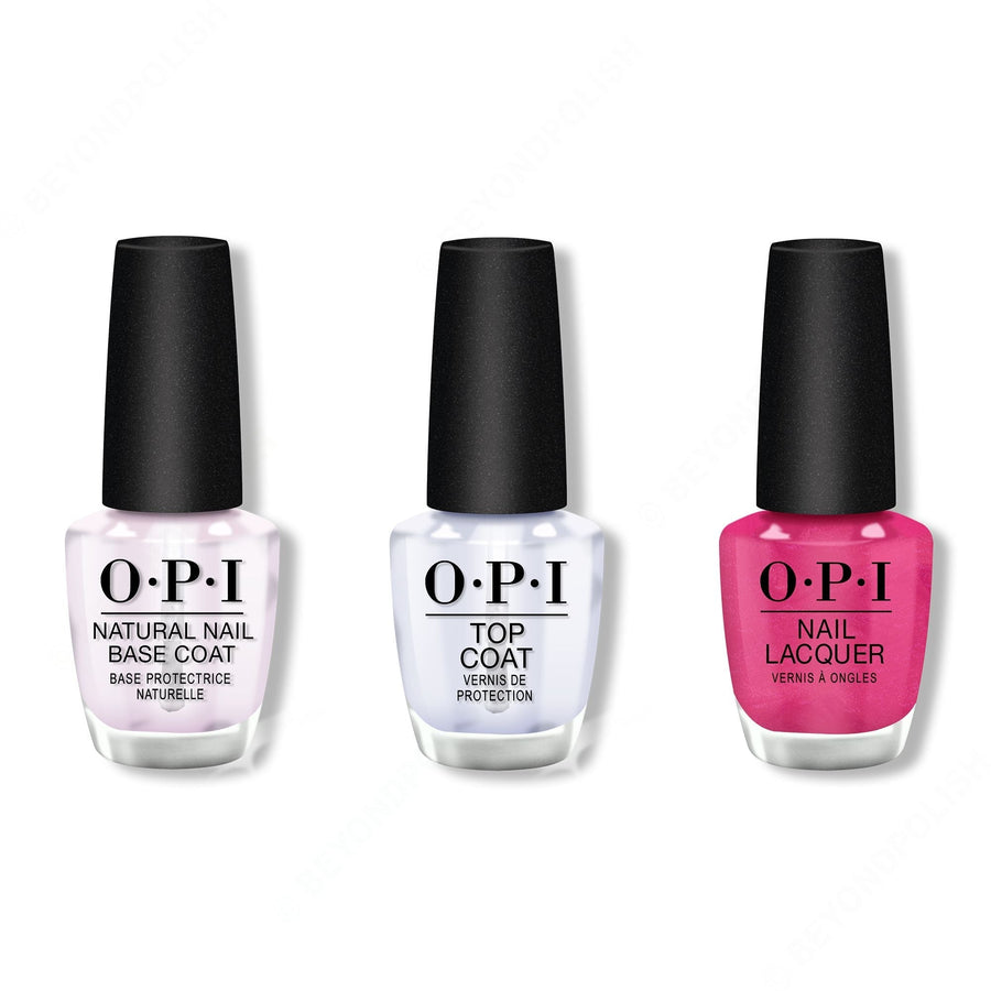 OPI - Nail Lacquer Combo - Base, Top & Strawberry Waves Forever