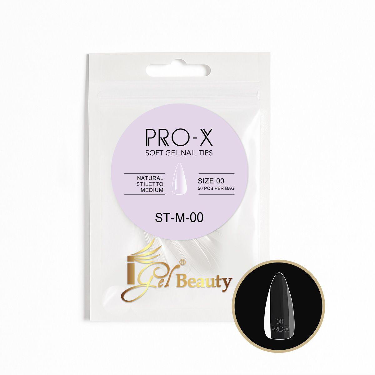 iGel - PRO-X Soft Gel Nail Tips 08 - Natural Stiletto Medium (Refill Bag)