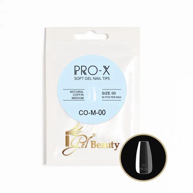 iGel - PRO-X Soft Gel Nail Tips 14 - Natural Coffin Medium (Refill Bag)